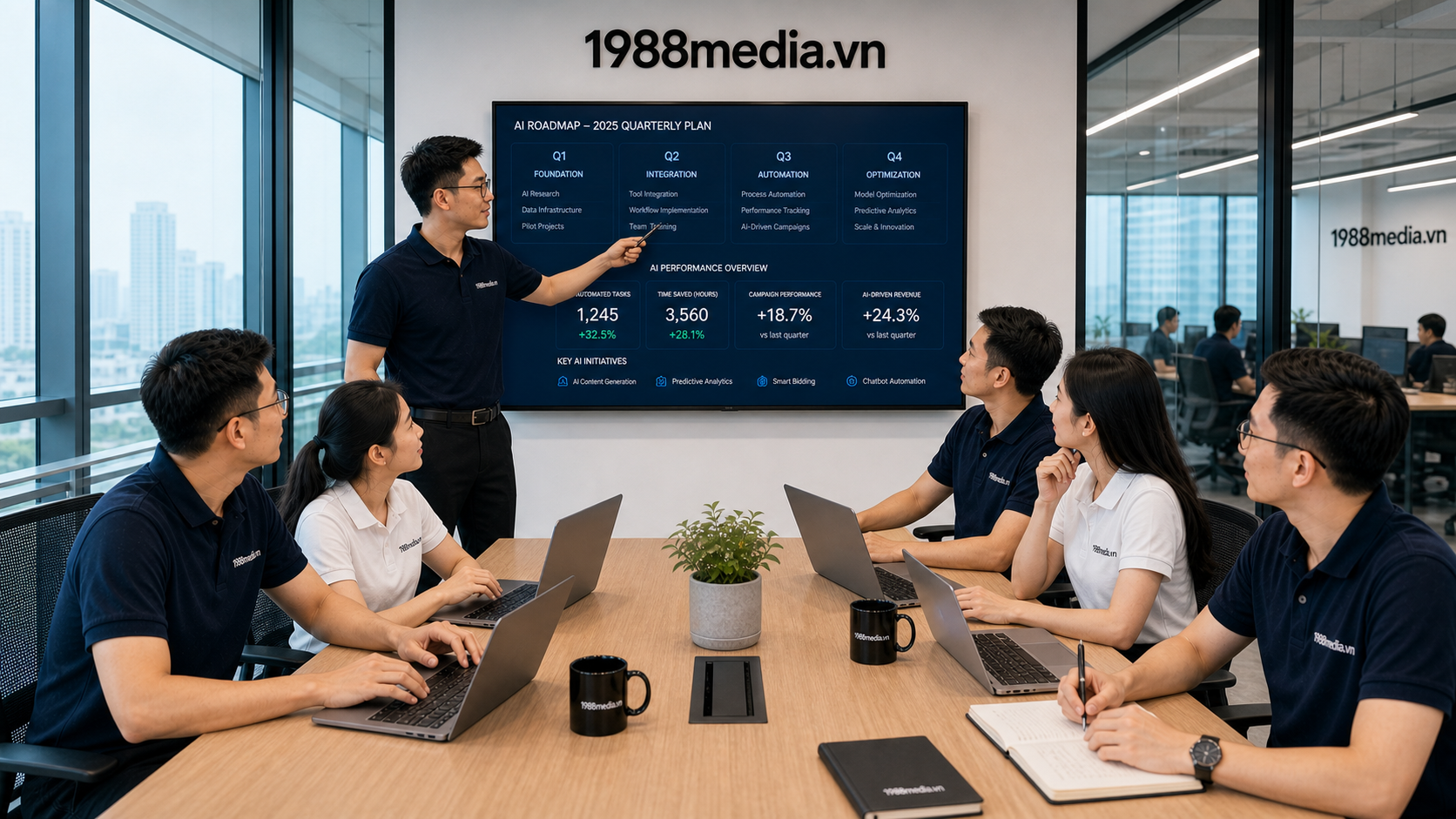 Họp chiến lược tối ưu nội dung cho AIO cùng 1988 Media
