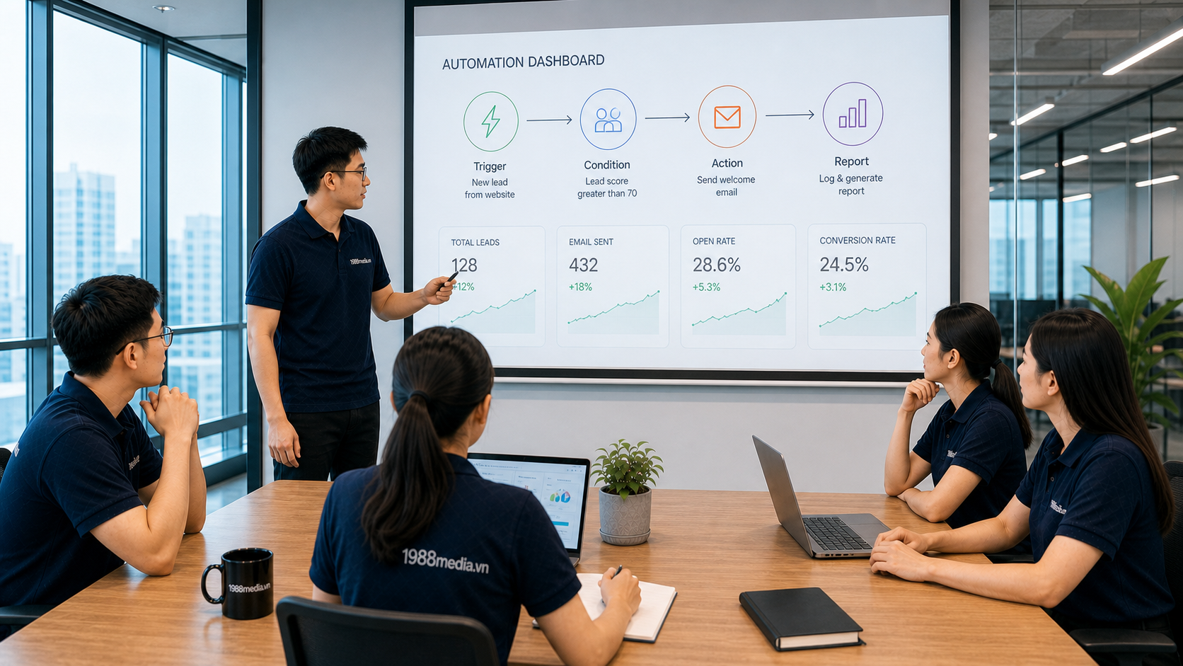 Minh họa dịch vụ n8n cho doanh nghiệp với các luồng tự động hóa kết nối ứng dụng