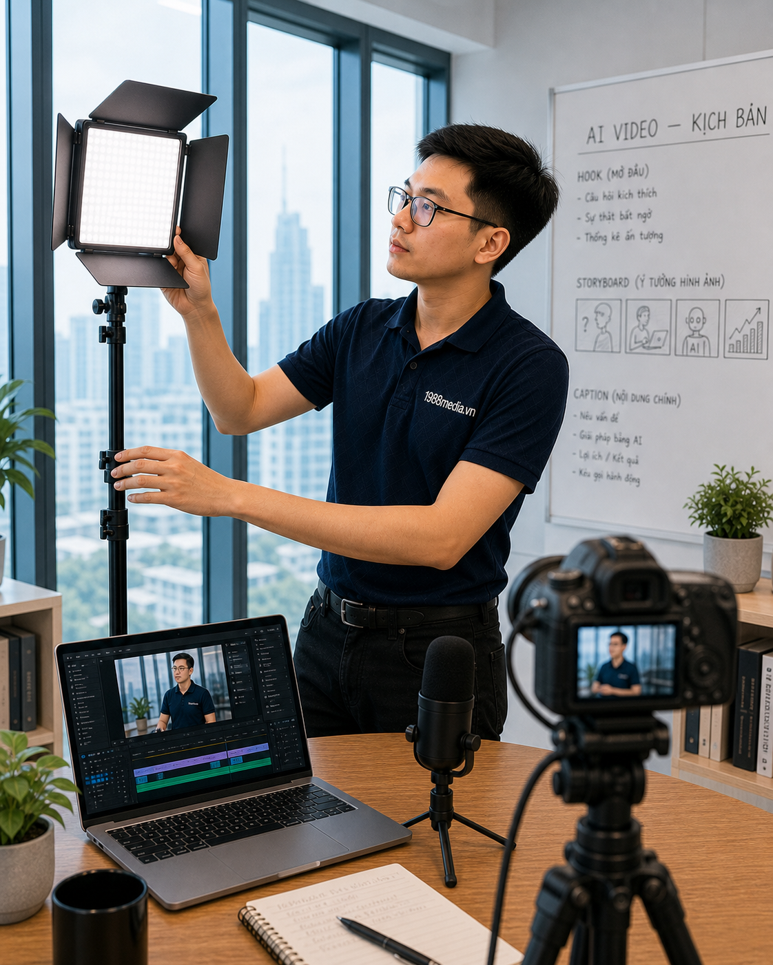 Kiểm tra ánh sáng và bố cục trước khi hoàn thiện video quảng cáo